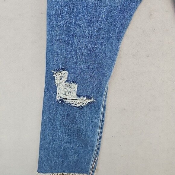 Custom Levi's Womens 33 Blue Distressed Front & Back Rhinestone Fringe Festival - Picture 16 of 16